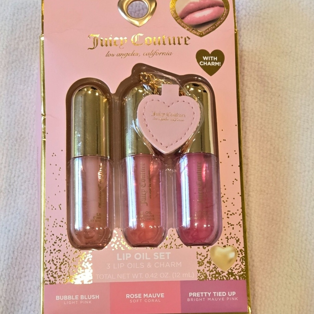 Juicy Couture Lip Oil Trio — Light Pink, Coral, Mauve